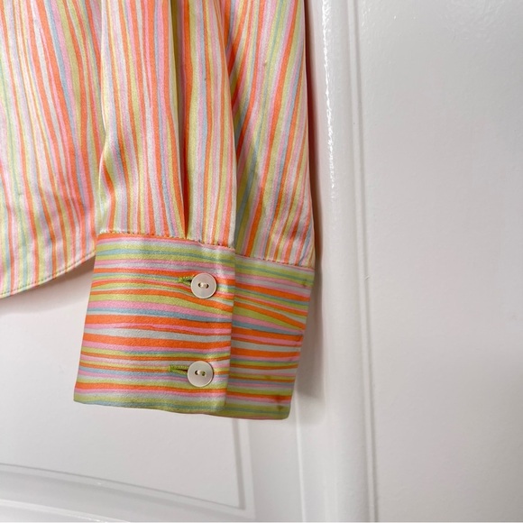 Tahari 95% silk Multicolor Striped women’s Shirt button up M - Picture 3 of 8